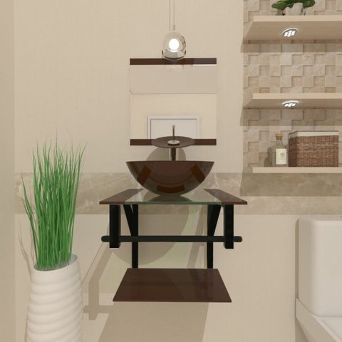 COMBO 2X1 GABINETE DE VIDRO CROÁCIA 40CM AP + TORNEIRA IBIZA MARROM EK