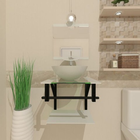 COMBO 2X1 GABINETE DE VIDRO CROÁCIA 40CM AP + TORNEIRA IBIZA BRANCO EK