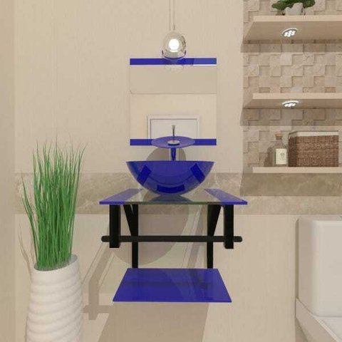 COMBO 2X1 GABINETE DE VIDRO CROÁCIA 40CM AP+ TORNEIRA IBIZA AZUL ESCURO EK