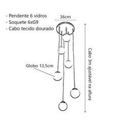 Pendente Moderno Dourado Pé Direito Alto Sala Vão de Escada Arevo Iluminação Jabuticaba VIDRO LEITOS - 4