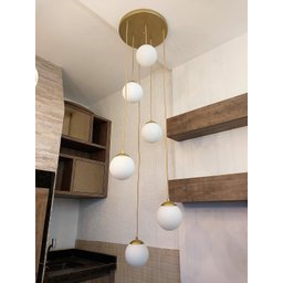 Pendente Moderno Dourado Pé Direito Alto Sala Vão de Escada Arevo Iluminação Jabuticaba VIDRO LEITOS - 2