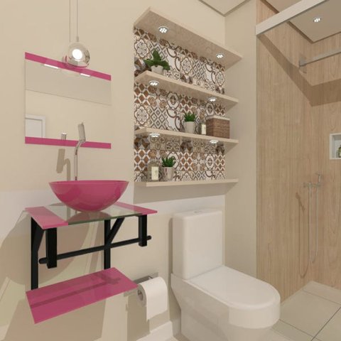 COMBO 2X1 GABINETE DE VIDRO CROÁCIA 40CM AP ROSA + TORNEIRA ALGARVE EK