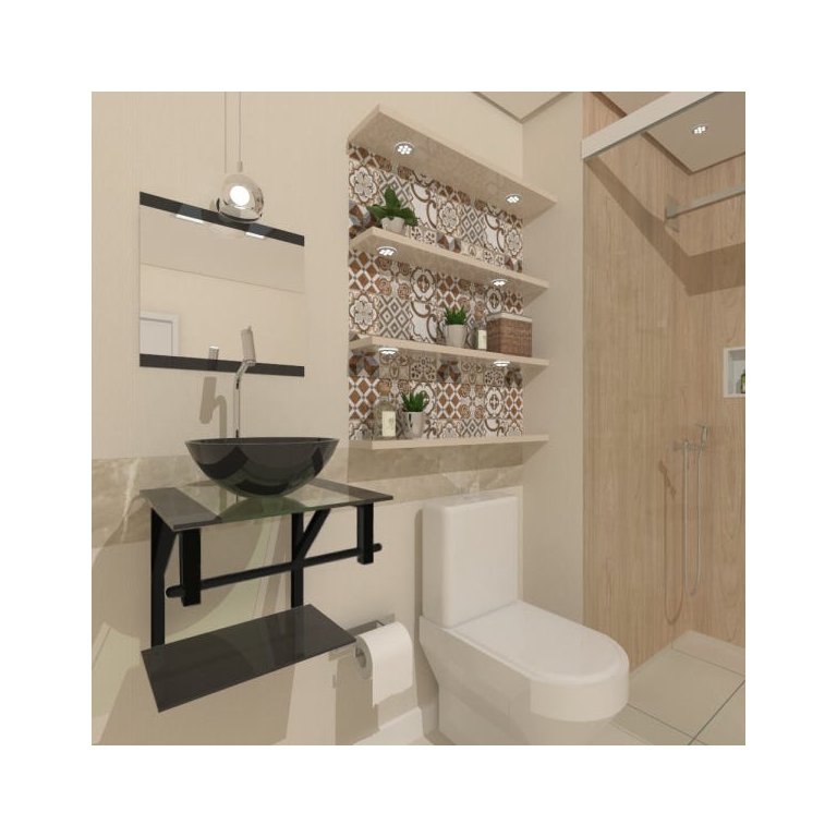 COMBO 2X1 GABINETE DE VIDRO CROÁCIA 40CM AP PRETO + TORNEIRA ALGARVE EK