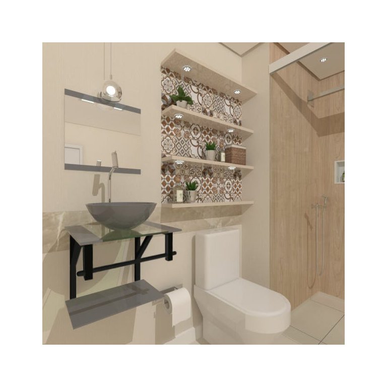 COMBO 2X1 GABINETE DE VIDRO CROÁCIA 40CM AP PRATA + TORNEIRA ALGARVE EK