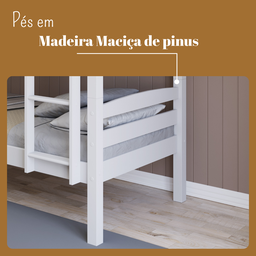Beliche Solteiro Madeira com Grade Proteção Reforçado:beliche Branco/branco - 6