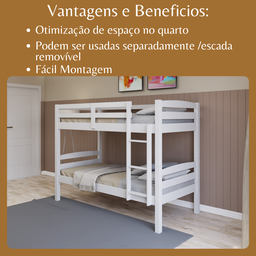 Beliche Solteiro Madeira com Grade Proteção Reforçado:beliche Branco/branco - 4