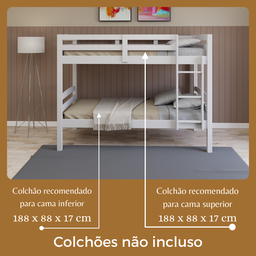 Beliche Solteiro Madeira com Grade Proteção Reforçado:beliche Branco/branco - 7