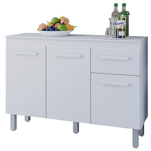 Balcao com Tampo 3p 1g 120 Cm Vitoria Branco Mobbs