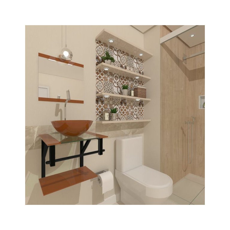 COMBO 2X1 GABINETE DE VIDRO CROÁCIA 40CM AP DOURADO REAL + TORNEIRA ALGARVE EK
