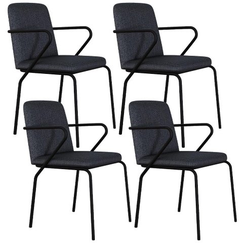 Kit 04 Cadeiras Estofada para Sala de Jantar com Braço Loft Preto C01 Linho Grafite - Lyam Decor
