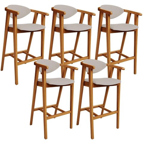Kit 04 Banquetas Alta para Cozinha Bancada Bar Sala de Jantar Fixa Cecília L02 Linho Bege - Lyam