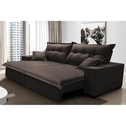 Sofá Retrátil e Reclinável com Molas Ensacadas Cama Inbox Prime 2.12M Tecido Linho Marrom