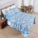 Ver imagem 1 de Jogo Cama Lençol Belle Casal Padrão 400 Fios Estampado 4 Peças Florido Azul - 100% Poliéster