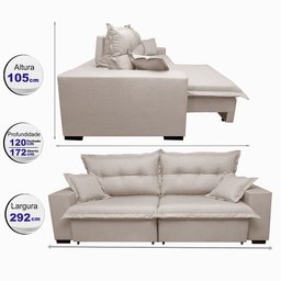 Sofá Retrátil e Reclinável com Molas Ensacadas Cama Inbox Prime 2.92M Tecido Linho Bege Claro - 2