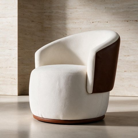 Poltrona Giratória Redonda Confortável Capri Compose Bouclé Corino Luxuosa p/ Sala Recepção Hall: Be