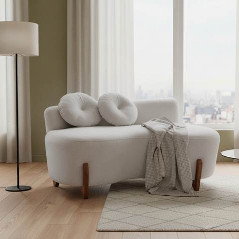 Namoradeira Sofá Feijão Lounge 120cm Orgânica Bouclé Cinza Claro