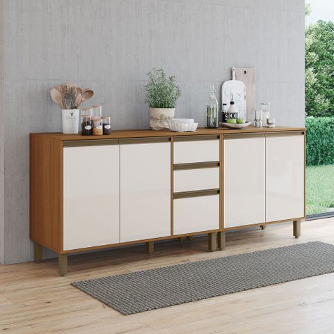 Balcão de Cozinha Venaly 5 Portas 2 Gavetas com Tampo Cinamomo/Off White - Henn