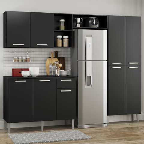 Cozinha Completa Compacta Pequim Up Multimóveis com Balcão - Preto