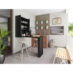 Mesa Dobrável Multimóveis Multiuso com Armário de Parede Preto - 4