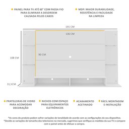 Painel Nairóbi Plus para TV até 60 Polegadas Branco Acetinado Texturizado - 4