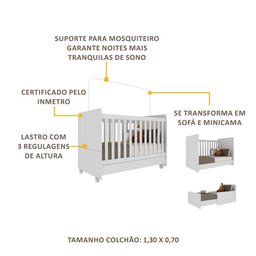 Berço Multifuncional Americano Pimpolho 3 em 1 com Rodízios Branco - 4