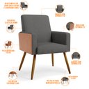 Ver imagem 4 de Kit 03 Poltronas Decorativa Maria W01 Pés Palito Linho Cinza Escuro Couríssimo Camel - Lyam Decor