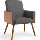 Ver imagem 3 de Kit 03 Poltronas Decorativa Maria W01 Pés Palito Linho Cinza Escuro Couríssimo Camel - Lyam Decor