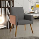 Ver imagem 2 de Kit 03 Poltronas Decorativa Maria W01 Pés Palito Linho Cinza Escuro Couríssimo Camel - Lyam Decor