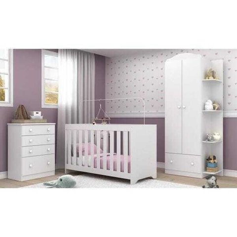 Quarto de bebê Joao e Maria Berço 3x1 Guarda-roupa Cômoda Branco/Flex