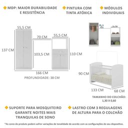 Quarto de Bebê Completo com Berço Guarda-Roupa e Cômoda Multimóveis 2869.010 - 4