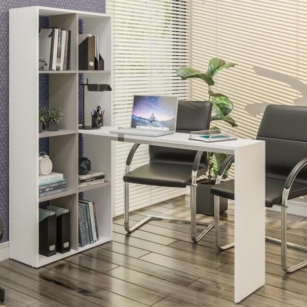 Mesa Office com Estante Lateral Multimóveis Branco/Lacca Fume - 1