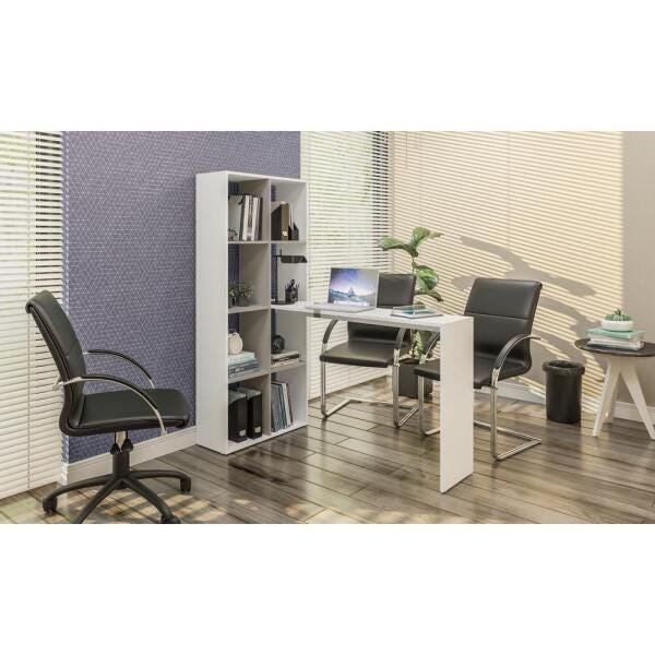 Mesa Office com Estante Lateral Multimóveis Branco/Lacca Fume - 4