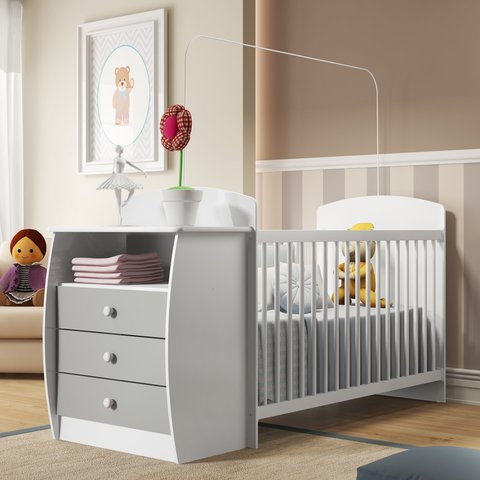 Berço Multifuncional Cômoda  Colchão Incluso - Colinho de Mãe