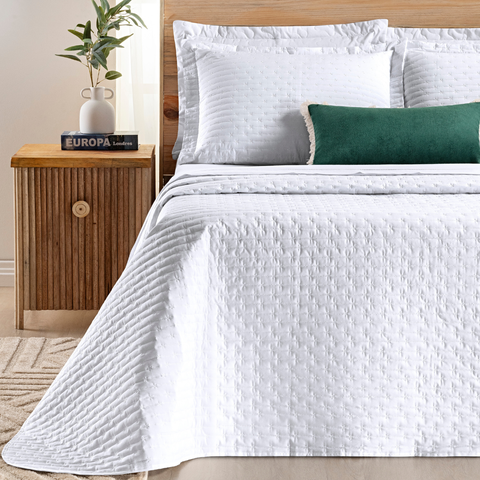 Cobre Leito Queen Size 100%algodão Lory Bordado Super Luxuoso Verity:branco