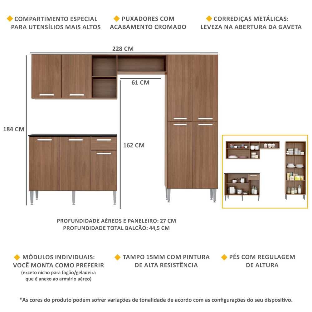 Cozinha Completa Compacta Pequim Up Multimóveis com Balcão - Madeirado - 3