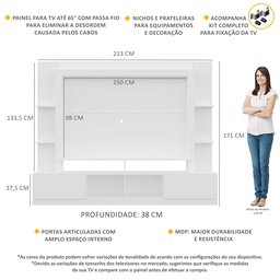 Estante Rack com Painel e Suporte TV 65" Moscou Multimóveis Branco - 3