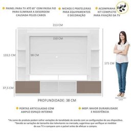 Estante Rack com Painel e Suporte TV 65 Polegadas Moscou Multimóveis Branco/Lacca Fume - 3