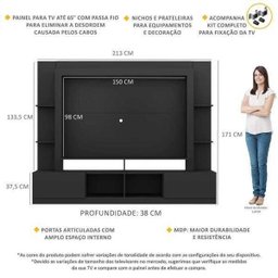 Estante Rack com Painel e Suporte TV 65" Moscou Multimóveis Preto - 3