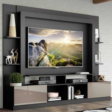 Estante Rack com Painel e Suporte Tv 65" Moscou Multimóveis Preto/lacca Fume