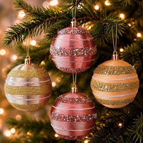 Bolas de Natal para Decoração de Árvore Bronze e Dourada Plástico Kit 12 8cm