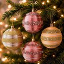 Ver imagem 1 de Bolas de Natal para Decoração de Árvore Bronze e Dourada Plástico Kit 12 8cm