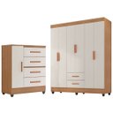 Ver imagem 1 de Kit Guarda-Roupa Casal 6 Portas e Cômoda Sapateira 1 Porta Lisa Nature/Off White