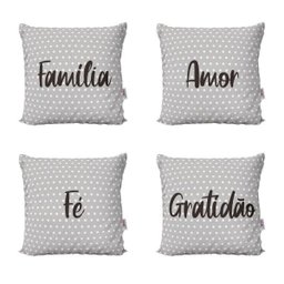 Capas Almofadas Decorativas Preto e Branco Família, Amor, Fé e Gratidão Para Sofá 40x40 - Novadecora - 1