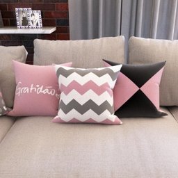 Kit 5 Capas Almofadas Rosa e Cinza Geométricas Decorativas Gratidão Para Sofá 40x40 - Novadecora - 4