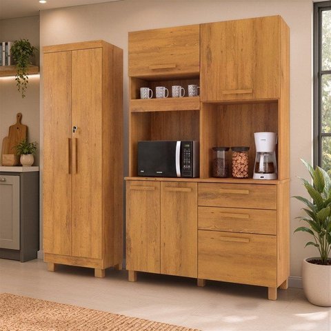 Kit Armário Multiuso Toronto + Armário de Cozinha Viena 100% MDF Yescasa