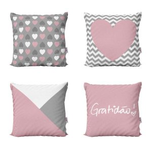 Capas Almofadas Decorativas Rosa e Geométricas Coração Gratidão Para Sofá 40x40 - Novadecora