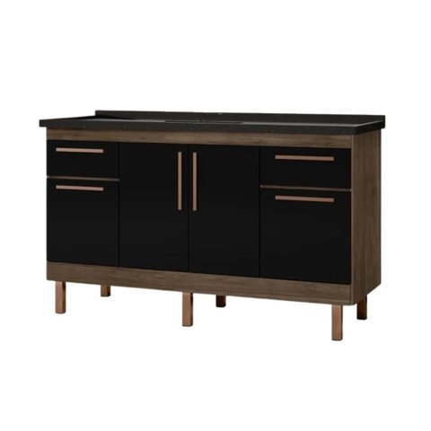 Gabinete de Cozinha Avelato 4 Portas Armário de Pia 144cm:Avelato/Preto