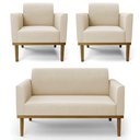 Ver imagem 1 de Sofá Namoradeira e 2 Poltronas Base Madeira Castanho Maressa Suede Bege