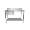 Bancada / Mesa Pia Em Aço Inox com Uma Cuba (56x34x14) A Esquerda E Prateleira (130x60x85) - 1