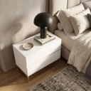 Ver imagem 3 de Mesa de Cabeceira 2 Gavetas Estilo Industrial Eros 60cm Branco Pés de Ferro Dourado
